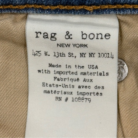 Rag & Bone Dre Slim Boyfriend Jeans Raw Hem Mid Rise Rove Blue Size 26 Straight - Picture 10 of 11